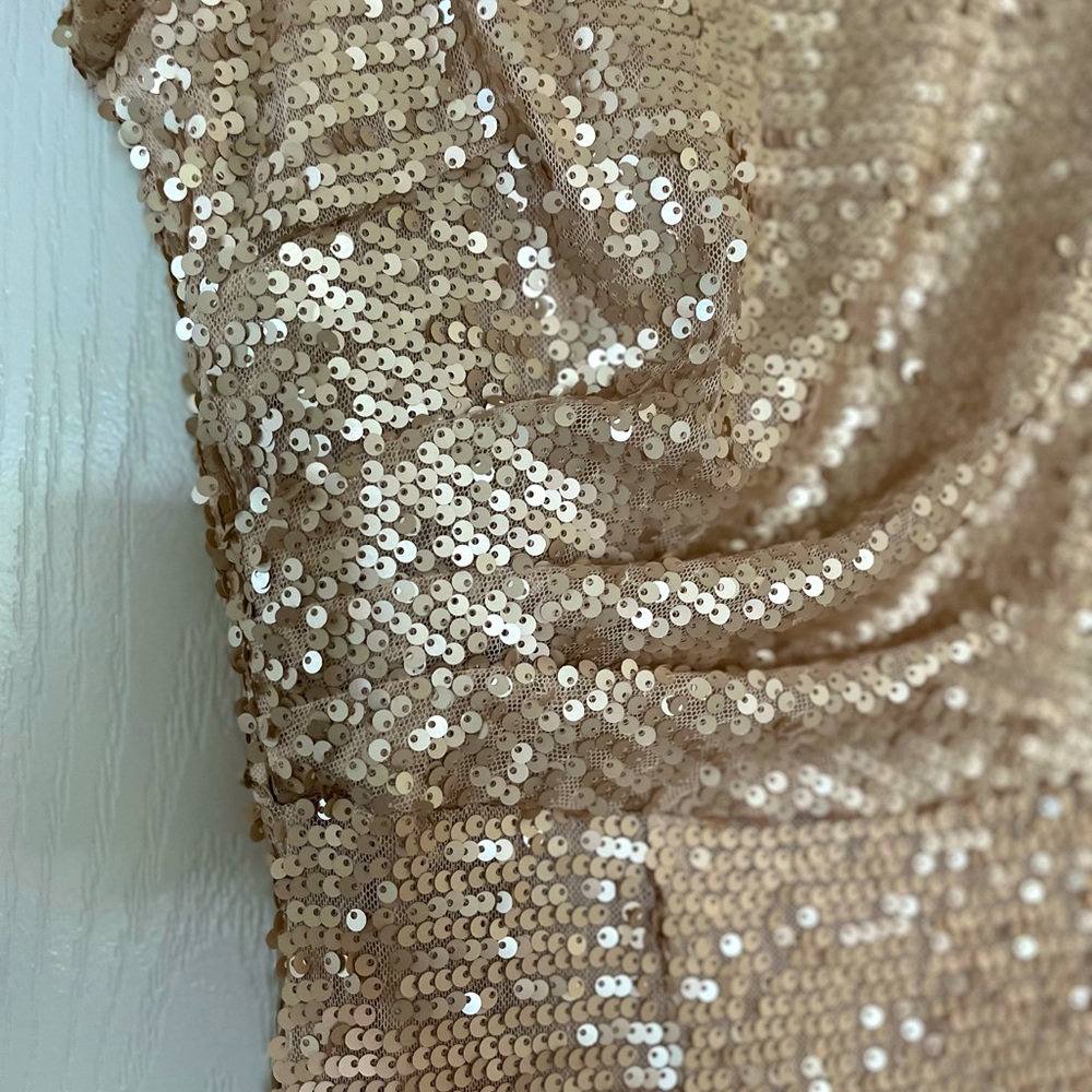 Adrianna Papell Maxi Long Sequin Gown Formal Cap Sleeves Rose Blush Champagne 4 - Picture 6 of 12